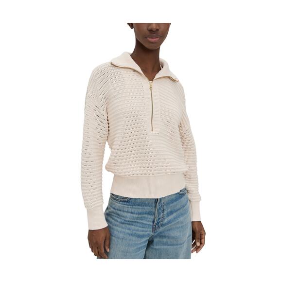 Varley 'Tara' Beige Cotton Pointelle Half Zip Sweater Size S - Picture 1 of 4